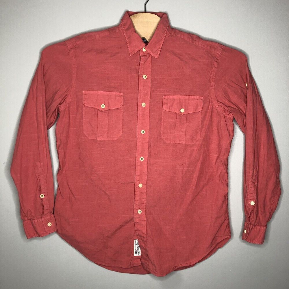 Ralph Lauren Men's‎ Large Salmon Pink Linen Pockets Button Down Casual Shirt